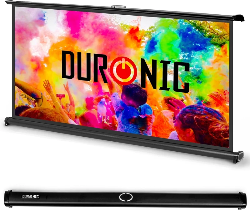 Duronic DPS40 16:9 Beamer Leinwand | 40 Zoll Projektor Leinwand | 16:9 Heimkino | Gain +1 mobile Beamerleinwand für Tische und Schränke | 4K UHD, 3D, Full HD 1080p | Kompakte Projektionsleinwand