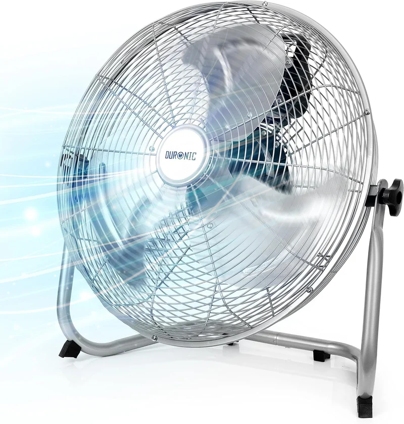 Duronic FN20 Bodengebläse | Ventilator 50 cm | Bodenventilator mit 4 Geschwindigkeitsstufen | 120 W Standventilator in Chrom | Windmaschine mit hohem Luftdurchsatz | Verstellbar in Neigung um 90°