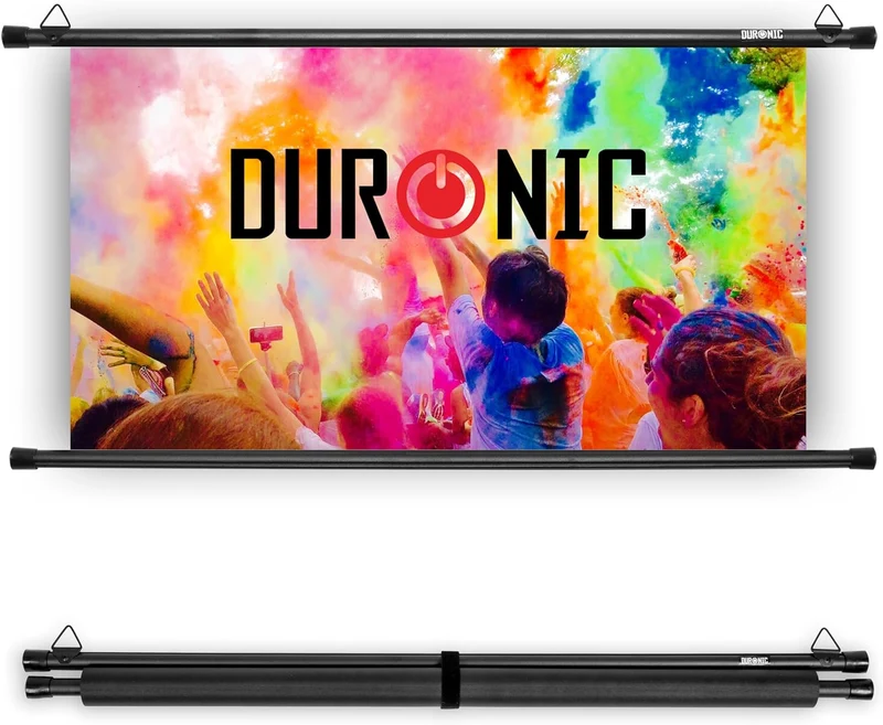 Duronic BPS80 16:9 Projektorleinwand, Beamerleinwand 80 Zoll, Heimkino mit 4K Full HD 3D, Rolloleinwand 1.0 Gain, Beamer Leinwand für Wandmontage, Filmnacht, Videoleinwand für Büro Schulen