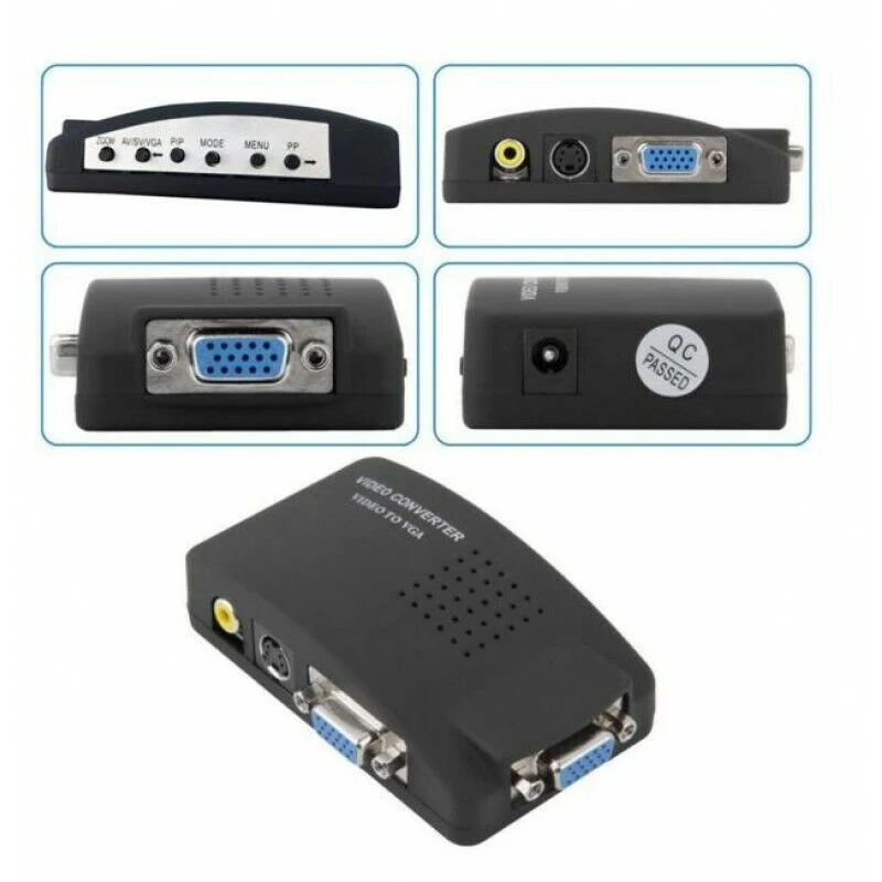 Adattatore Convertitore AV RCA S-Video a VGA per Monitor HDTV DVD CCTV PC