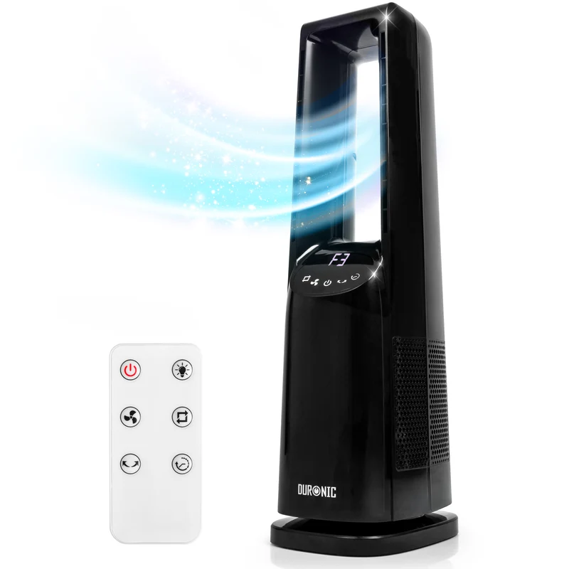 Duronic FN72 BK Turmventilator, Ventilator ohne Propeller, mit Fernbedienung | 3 Geschwindigkeiten, Turmkühler mit 60W, 3 Windmodi, Oszillation für gute Luftzirkulation, Windmaschine mit Timer Funktion