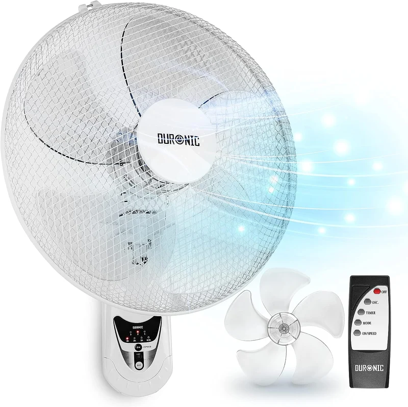 Duronic FN55 WE Wandventilator 60W | Durchmesser 40 cm | Ventilator mit Timer und Fernbedienung | 3 Geschwindigkeiten | Kompakter und leiser Raumventilator für die Wand | Oszillierender Wandlüfter