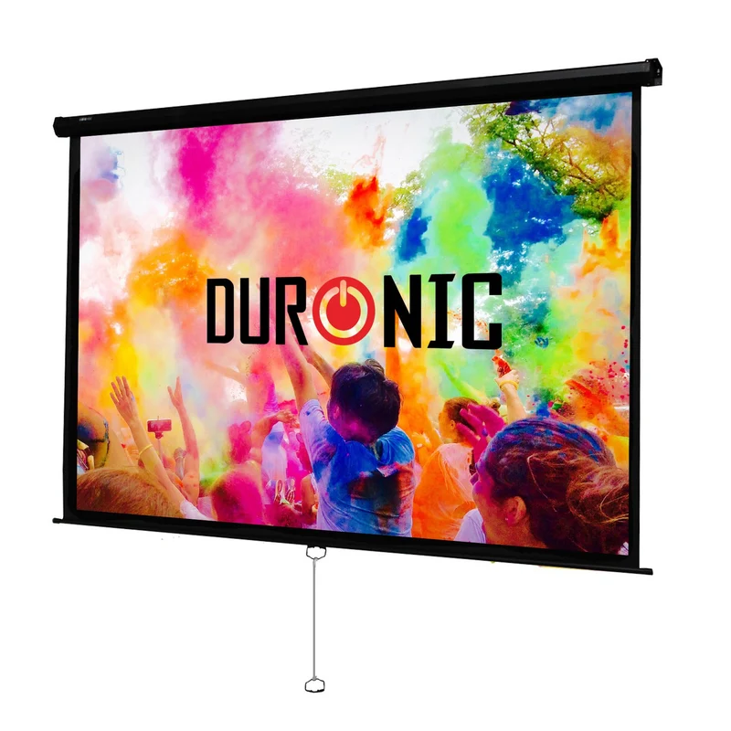 Duronic MPS100 16:9 BK Leinwand | 100" Zoll Breitbild Rolloleinwand 220 x 124 cm | Heimkino mit 4K Full HD 3D | Gain 1.0 | Projektionsleinwand für Decken- und Wandmontage | Beamerleinwand für Büro