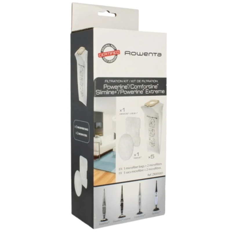 KIT 5 SACCHETTI MICROFIBRA + 2 MICROFILTRI PER ASPIRAPOLVERE ROWENTA POWERLINE