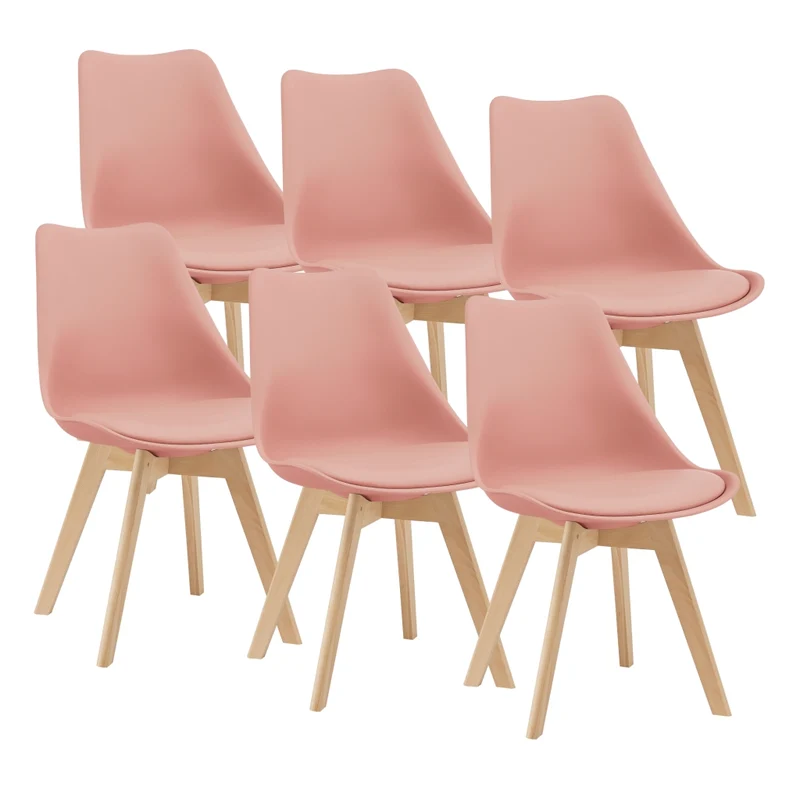 Set Fläten di 6 Sedie da Sala con Seduta Imbottita Rivestimento in Similpelle Rosa [en.casa]