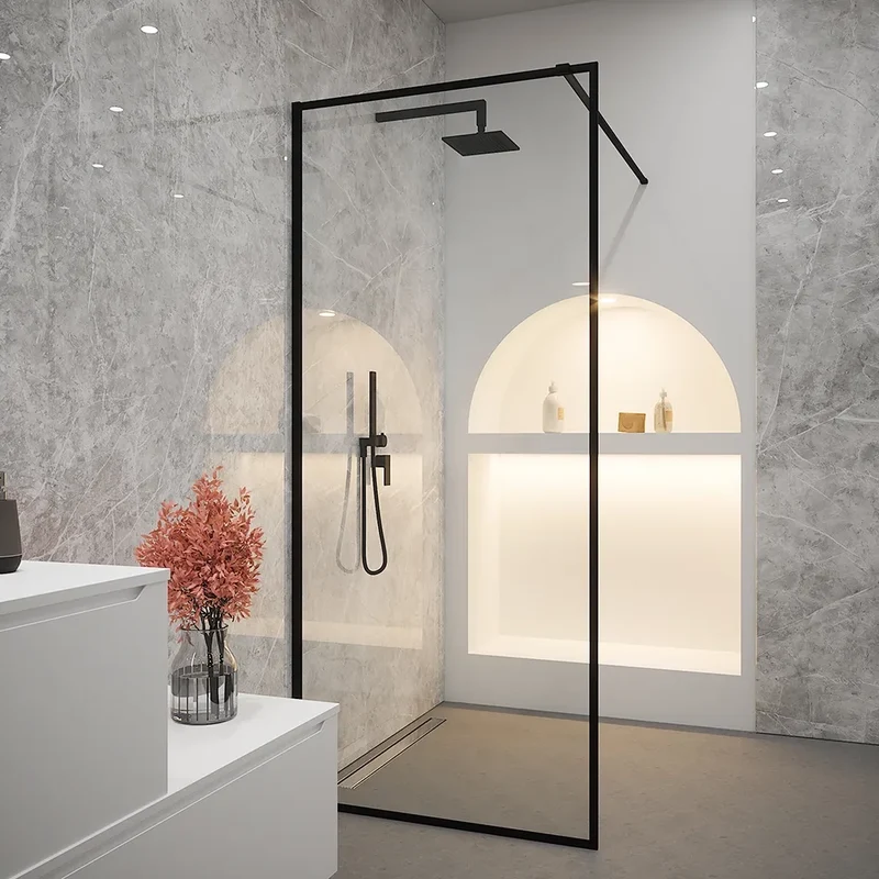 Doccia walk-in full frame 120 cm vetro trasparente profili neri | Rodi