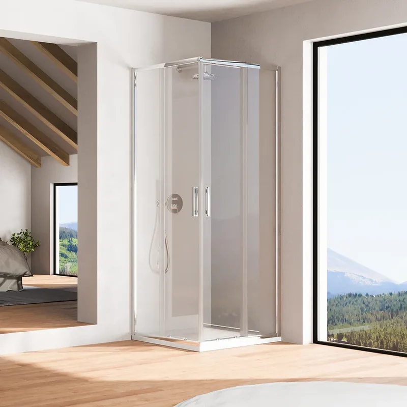 Box doccia angolare 80x120cm con profili cromati slim vetro 6mm trasparente h190 | Portofino