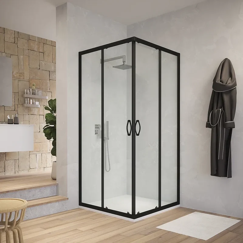 Box doccia angolare 70x70 cm trasparente 4 mm profili neri | Willis