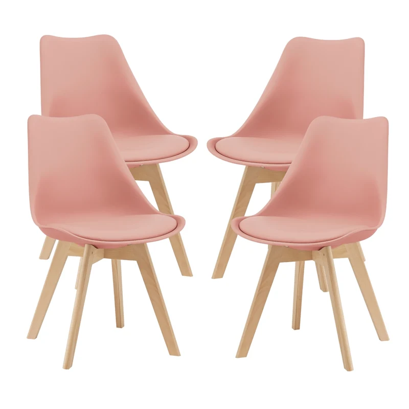 Set Fläten di 4 Sedie da Sala con Seduta Imbottita Rivestimento in Similpelle Rosa [en.casa]