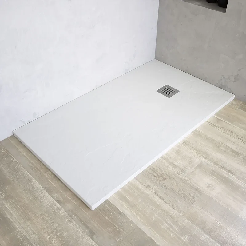 Piatto doccia rettangolare 90x110 cm in marmoresina bianco effetto pietra h3 cm | Milos