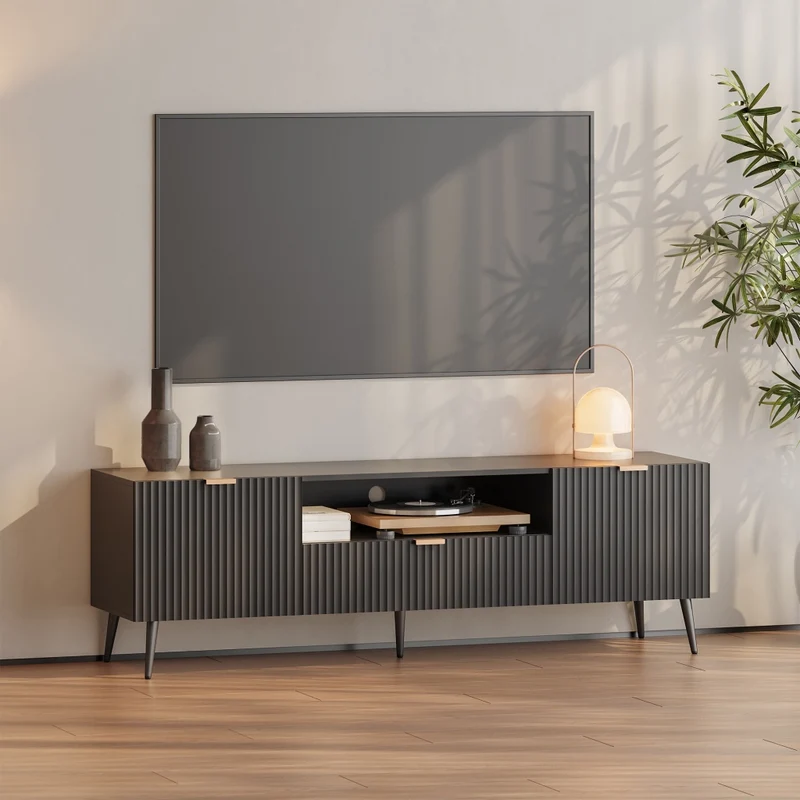 Mobile Porta TV Nand con Ante Decorative 160 x 40 x 51 cm - Nero [en.casa]