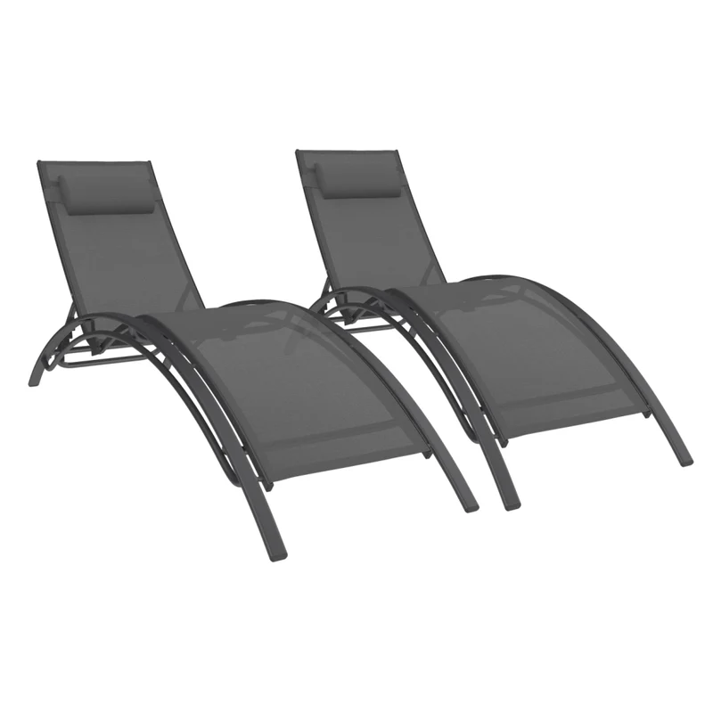 IDMarket - Set di 2 lettini da giardino reclinabili in acciaio HAVANE in tela grigia con cuscini