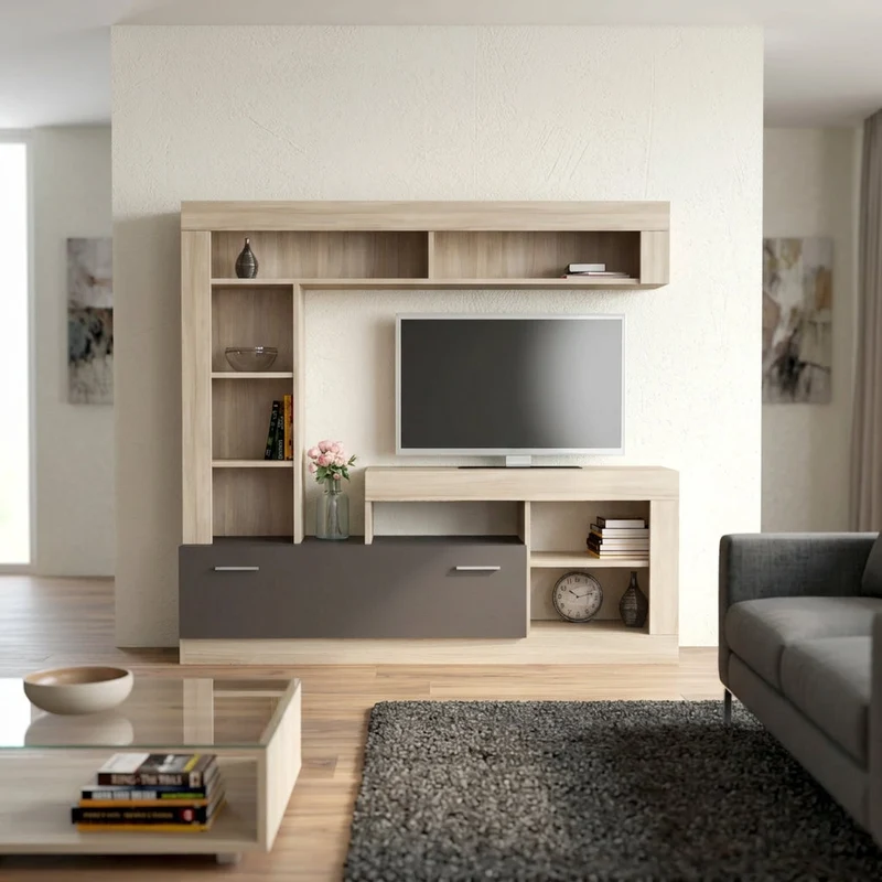 Parete Attrezzata per Soggiorno in Legno Composito cm 185x40x90 - GABE
