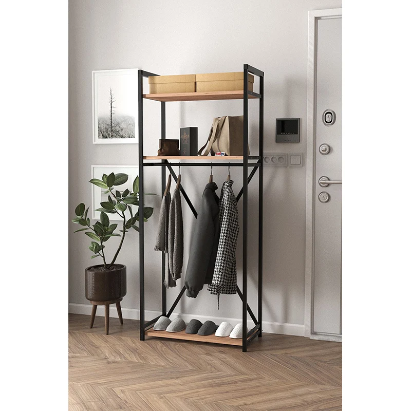 Mobile Ingresso Metal 3 Ripiani Pino 66x34h160 Cm