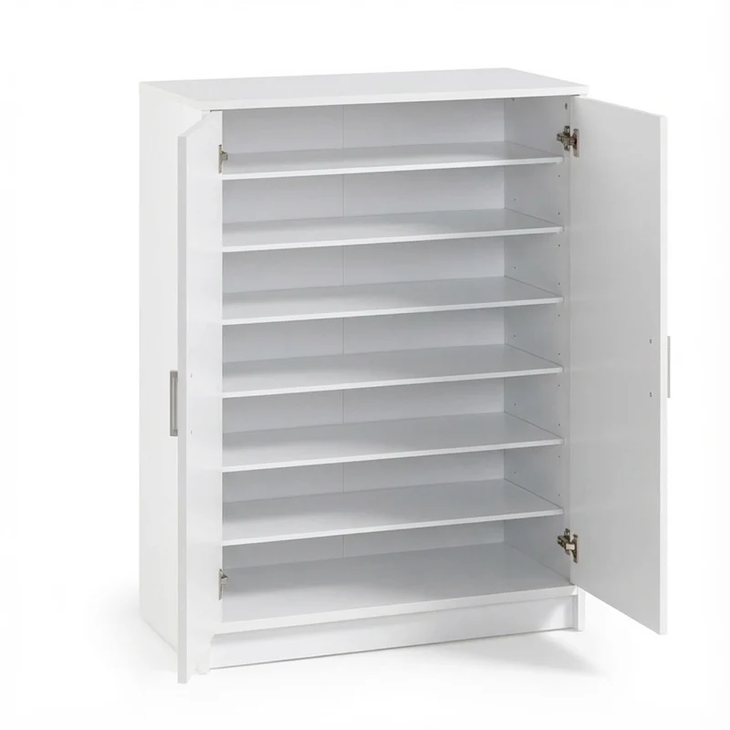 Scarpiera Design Moderno A 2 Ante Mobile Portascarpe Con 6 Ripiani E Base Capienza Fino A 30 Paia Per Ingresso Camera Corridoio 75 X 36 X 101 Cm Bianco