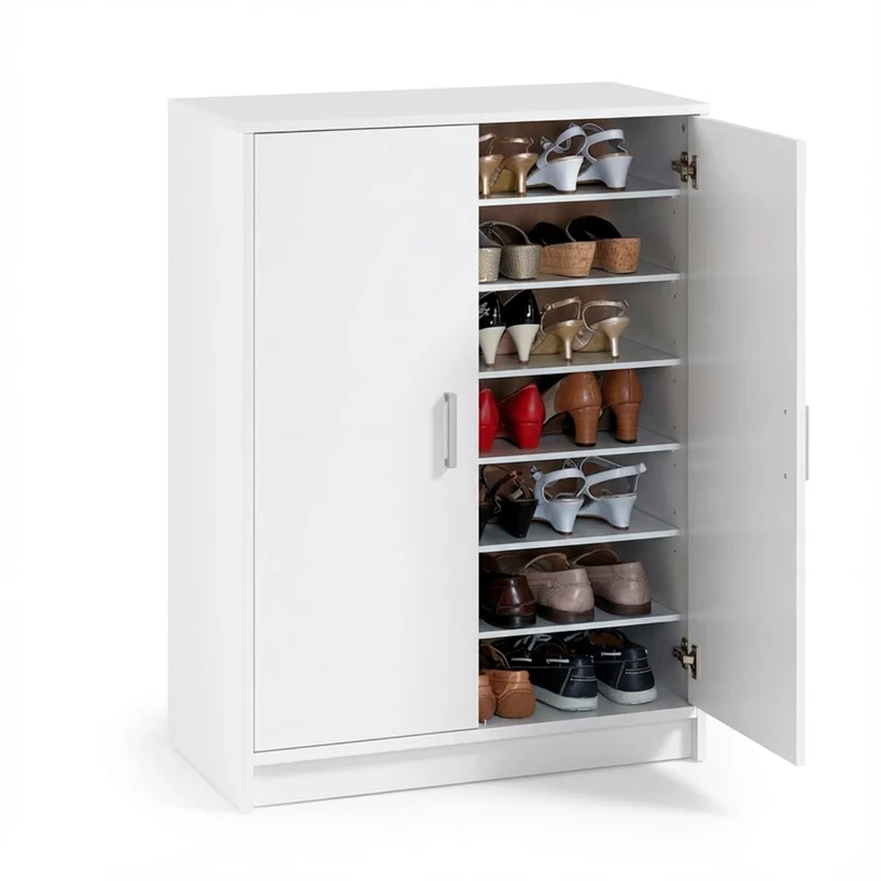 Scarpiera A Due Ante Mobile Portascarpe Salvaspazio Fino A 30 Paia Con Sei Ripiani E Base Design Contemporaneo Per Camera Ingresso Corridoio 75 X 36 X 101 Cm Bianco